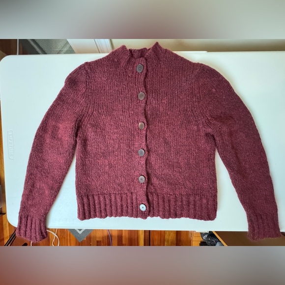 TOAST Burgundy Wool Knit Button-Front Sweater • Cozy Cardigan • Size M - Picture 10 of 16